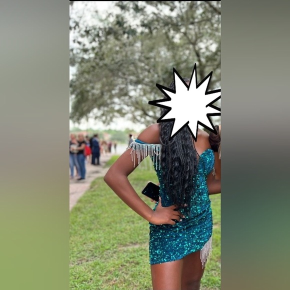 Alyce Paris turquoise sequined sparkling Special Occasion mini dress in size 00 - Picture 2 of 8